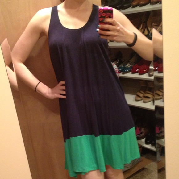 SOLD BUNDLE navy dress with green colorblock hem