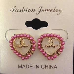 Chanel pink heart earrings