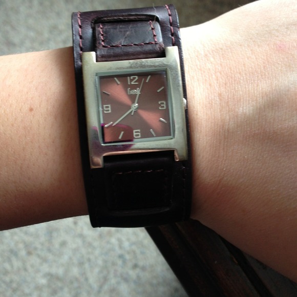 Brown leather cuff watch