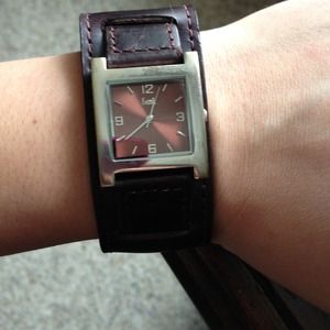 Brown leather cuff watch