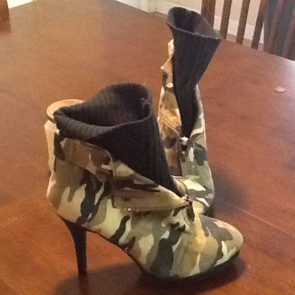 army fatigue high heel boots