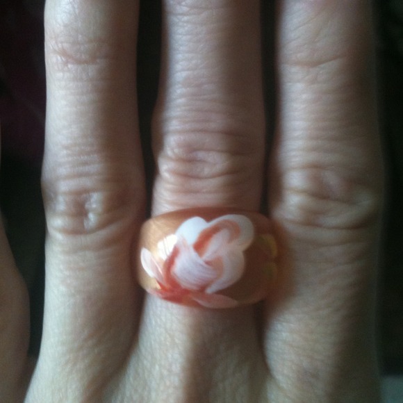 Sold--Peach ring with flower