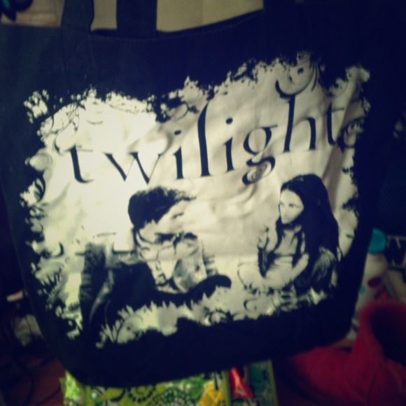 Black Twilight Tote Bag with quote on back