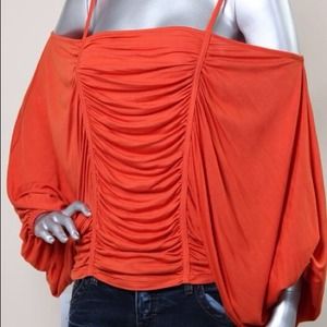 Skinny strap off the shoulder top