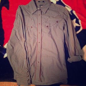 Brown and blue purl snap.