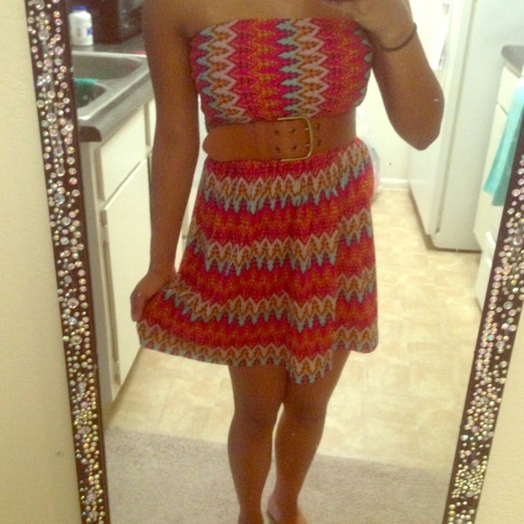 Strapless tribal dress.
