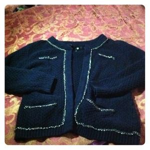 Hand Knit Navy Cardigan Accented with Chain