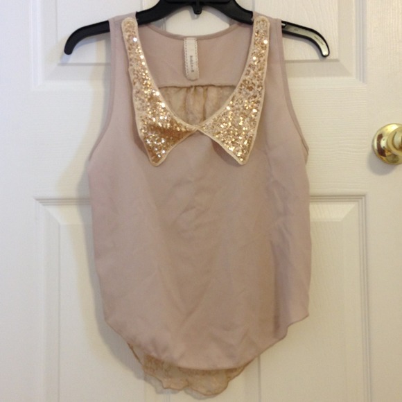 Tops - Sequined Peter Pan collar top with lace back
