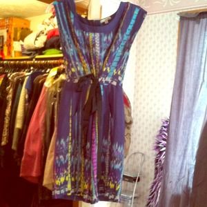 dark blue with yellow blue purple with a bow.