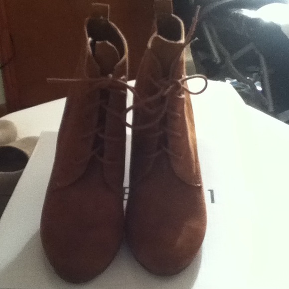 Tan wedge booties
