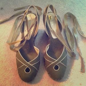 Olive and gold espadrilles