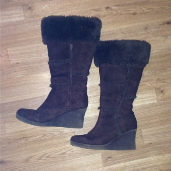 Brown suede, faux fur lined boots