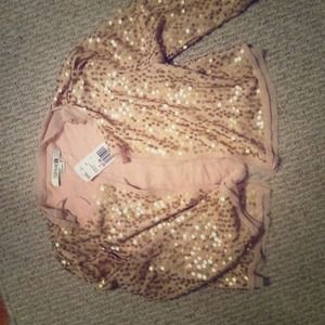 Sequined taupe gold crop top 3/4 jacket NWT