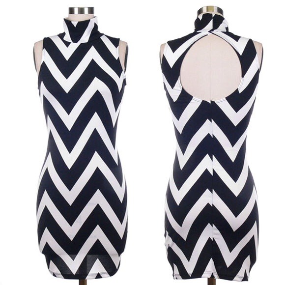 Sexy crop neck sleeveless chevron dress - Picture 1 of 2