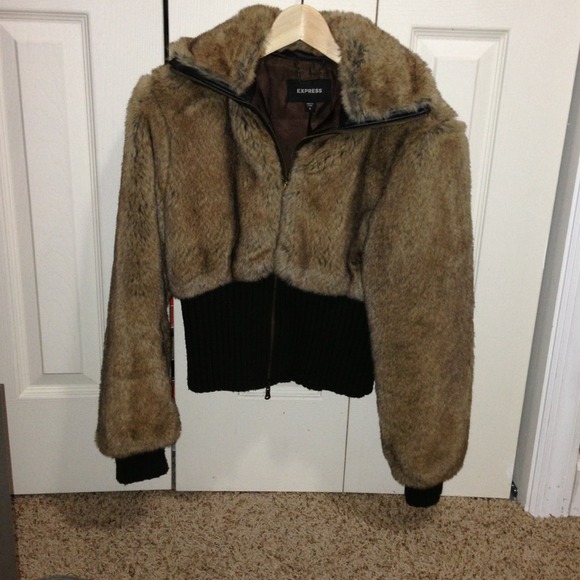 Brown FAUX fur Jacket  from Express - Picture 1 of 4