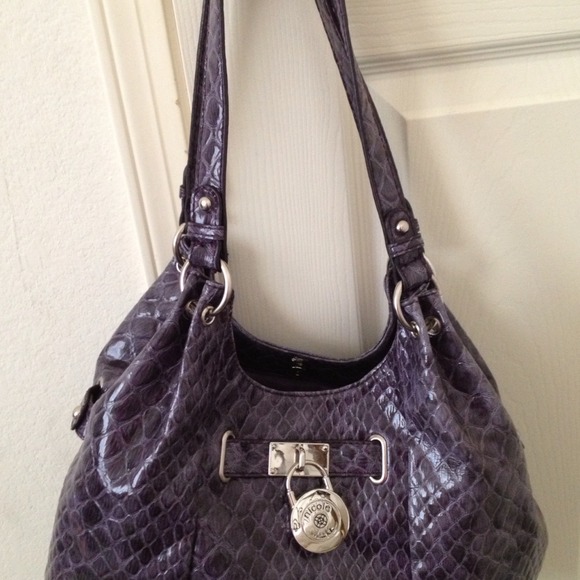 Nicole miller purple snake skin purse
