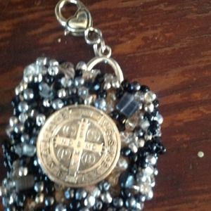 Key fob w/crystals and religious charms