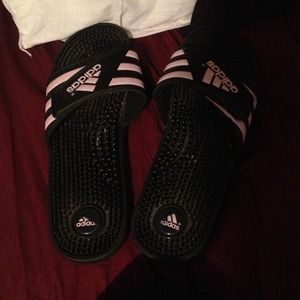 Pink and Black Adidas Sandals