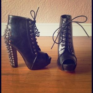 Kiss Kouture Black Studded Peep Toe Booties