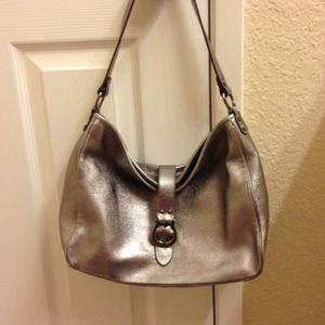 Kate Spade silver metallic leather hobo