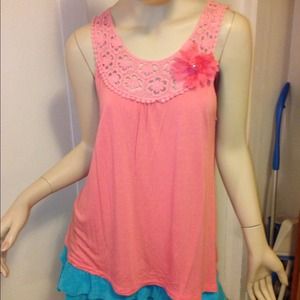 Pink tank with knit detail