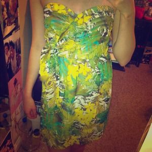 Tropical Chiffon Strapless Dress
