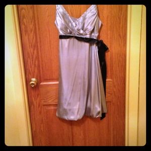 spaghetti strap dress Silver. Black ribbon @ waist