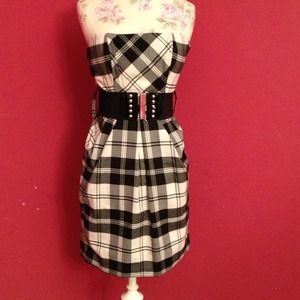 Black & white Candies plaid dress with belt