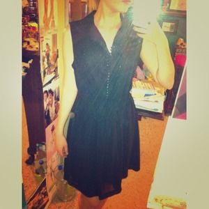 Black Button Front Collar Dress