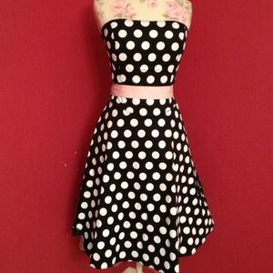Black & white polka dot with pink ribbon dress