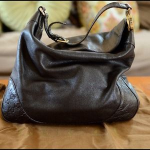 💰SOLD👜Gucci Leather Hobo Handbag in Dark Brown