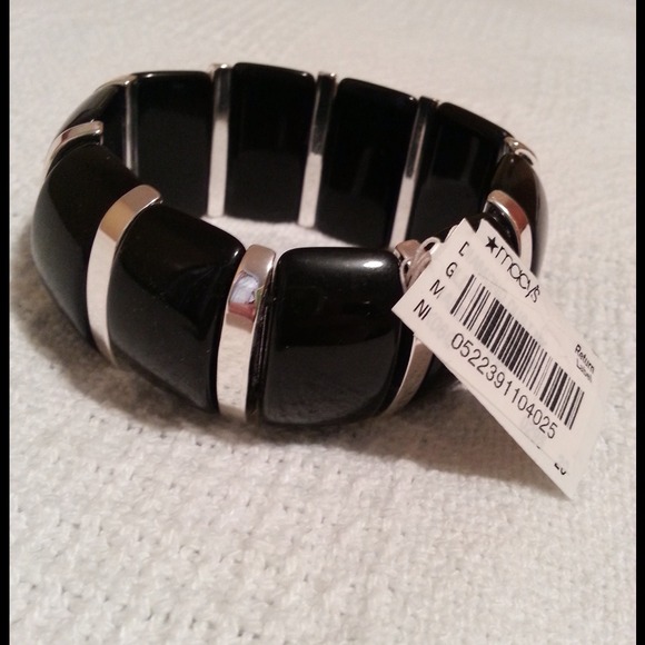 Diamond dusk silver toned black bead bracelet - Picture 1 of 2
