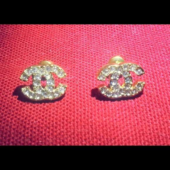 Chanel gold rhinestone studs