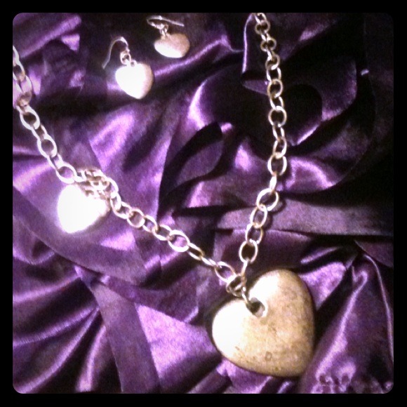 💥Sold in Bundle💥Metal Heart Necklace,Earring Set