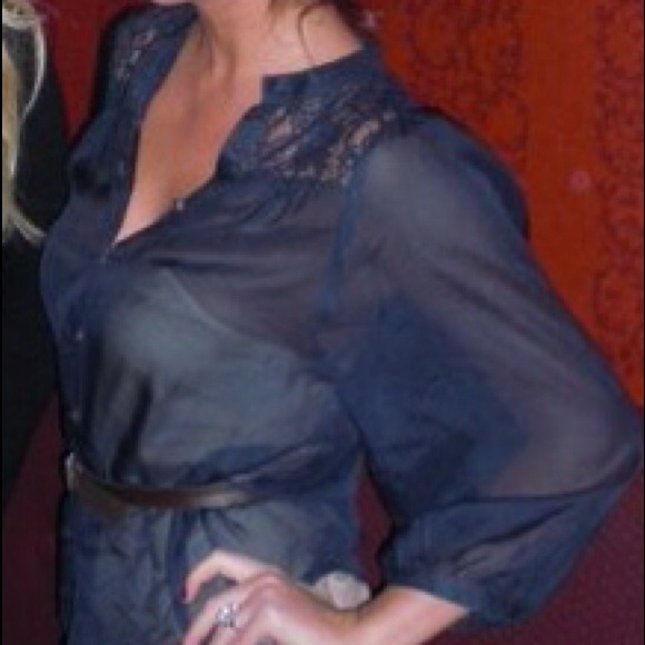 SOLD - Navy Lace Sheer Top
