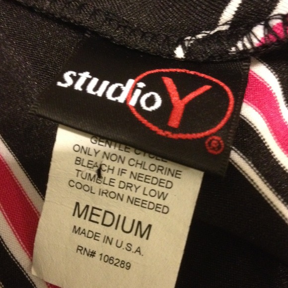 Studio Y Skirts - Black, pink, white stripe skirt with tie. Studio Y Skirts - Black, pink, white stripe skirt with tie.