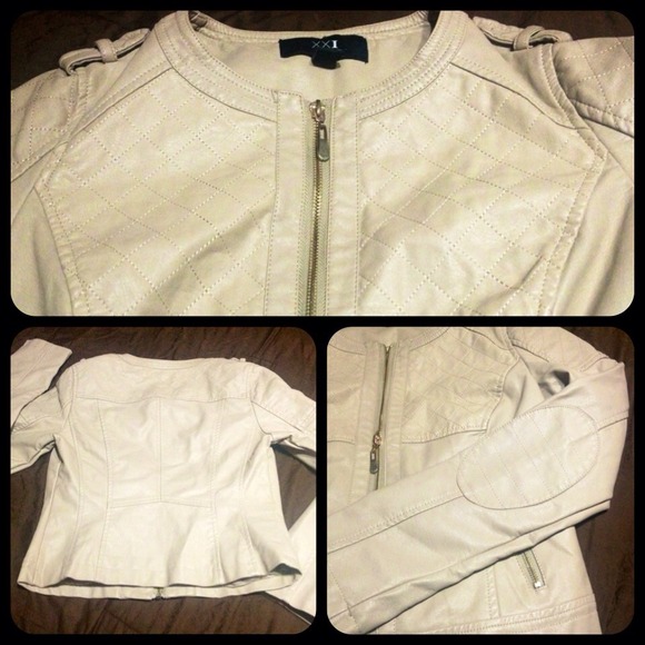 Beige Faux Leather Jacket for Spring - Picture 2 of 2