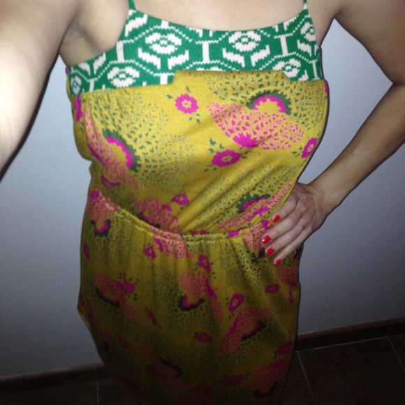 Hunter green and mustard colored short dress