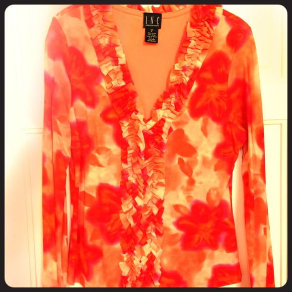 I.N.C.  Tops - Hot watercolor Stretch INC  top with ruffles