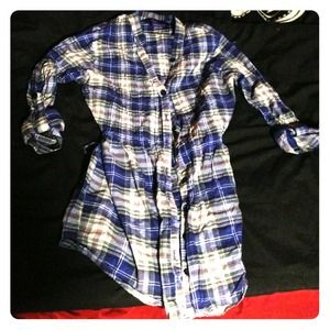 Blue and white plaid shirt