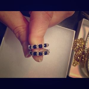 Sapphire and diamond silver hoops