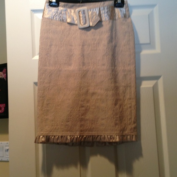 Knee length beige and sateen skirt