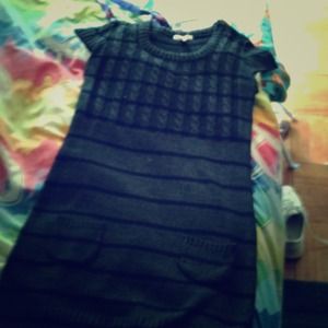 Grey sweater dress with black stripes. Never worn