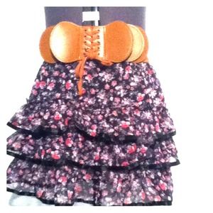 Layered Floral Skirt with Tan Belt