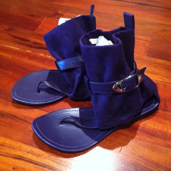 Unique purple sandals with boot tops