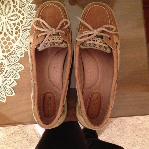 tan, cheetah print sperrys