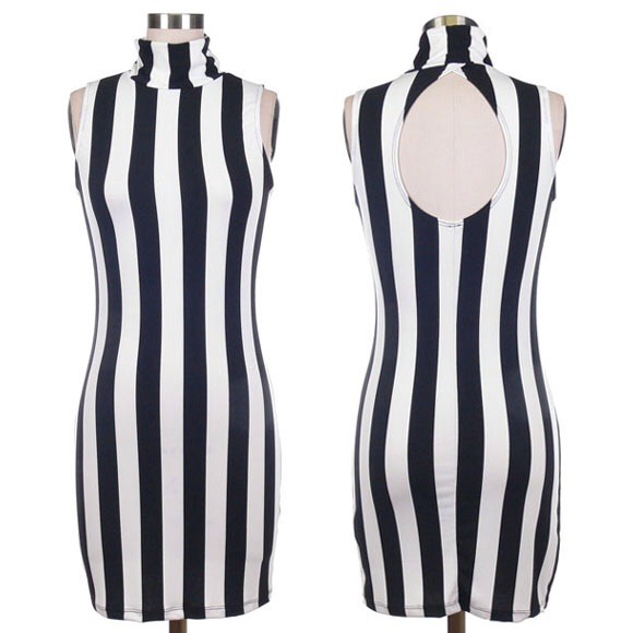 Sexy crop neck stripe dress. - Picture 1 of 3