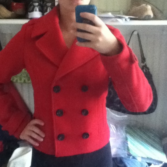 Red Abercrombie & Fitch real wool peacoat - Picture 3 of 4