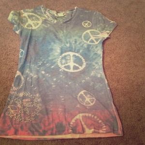 Tye dye peace tee with rhinestones