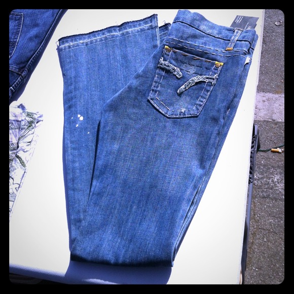 NWT JOES paint splatter fringed boot cut jeans